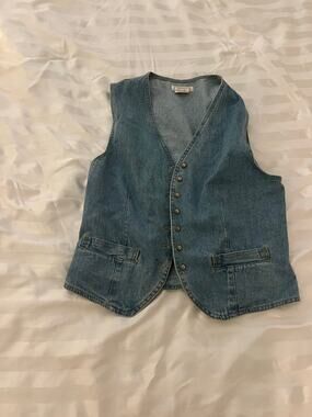 Vintage Cherokee Denim Vest 90s Button Front Blue Jean Waistcoat Western